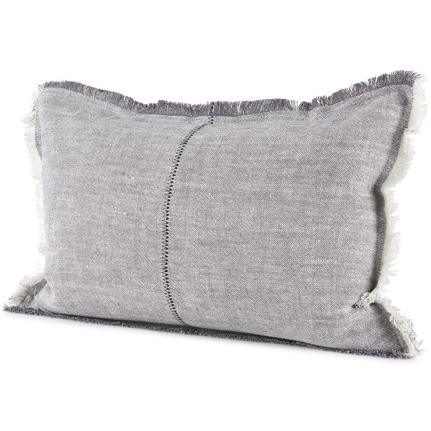 Light Gray Fringed Lumbar Throw Pillow Cover