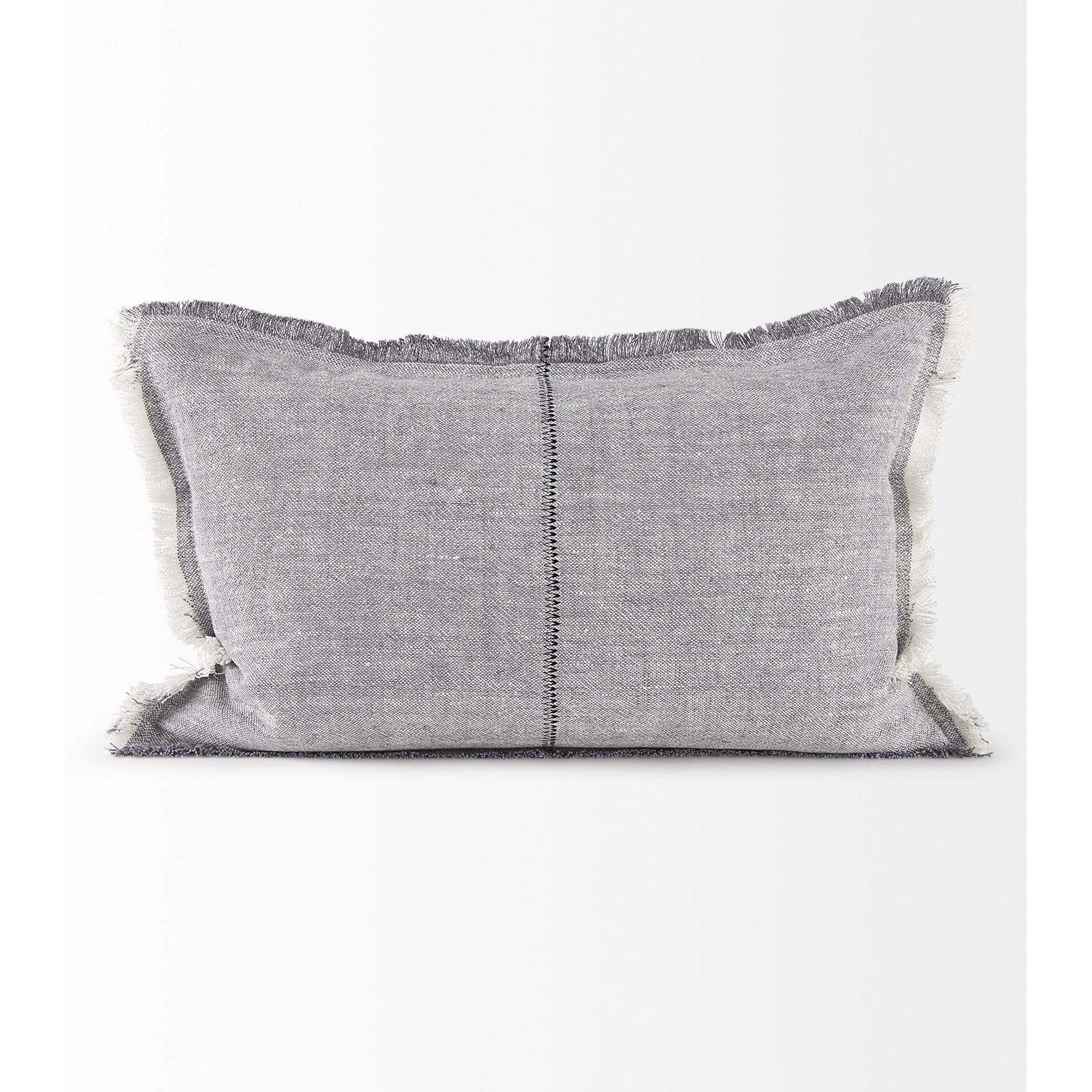 Light Gray Fringed Lumbar Throw Pillow Cover