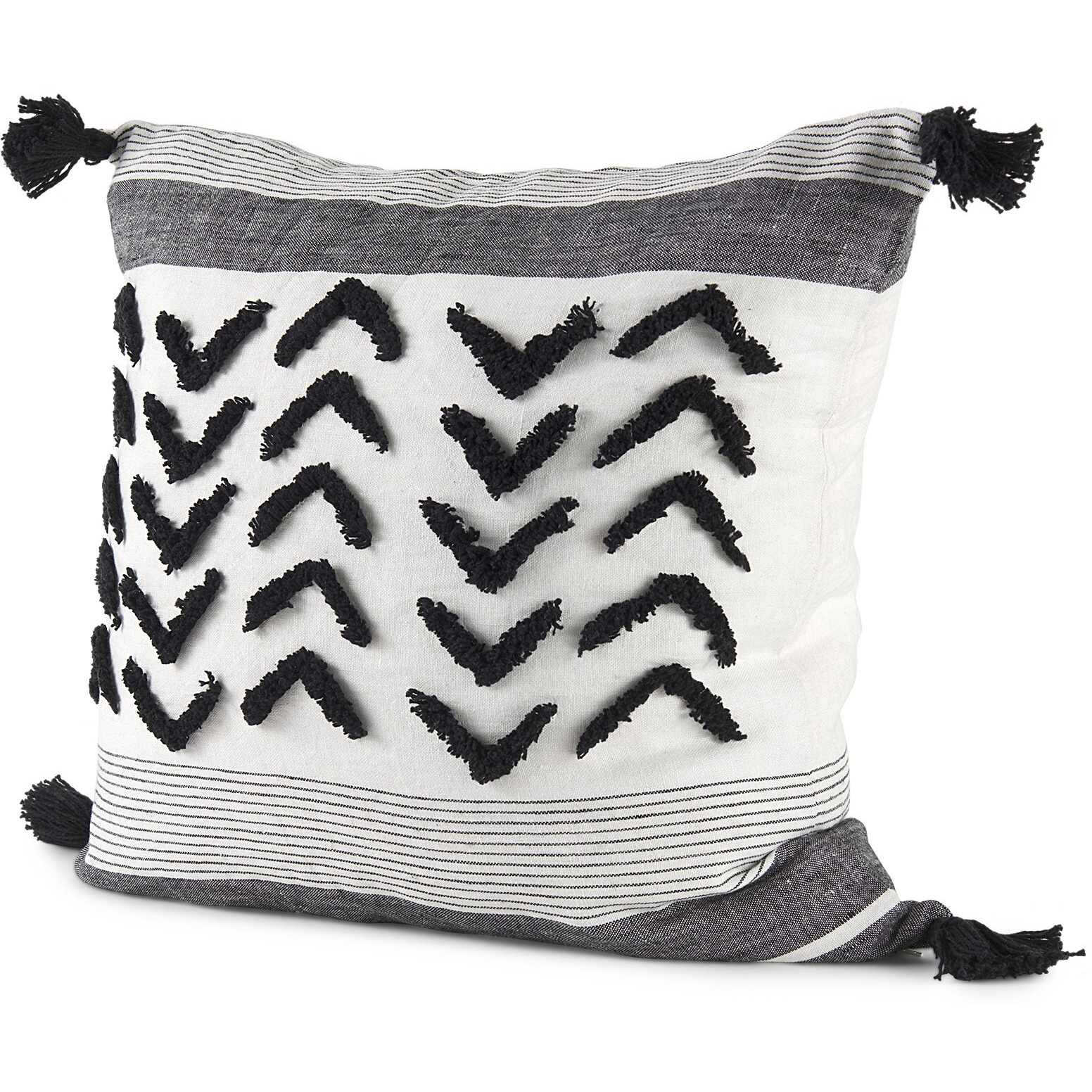 White And Gray Fringed Pillow Cover