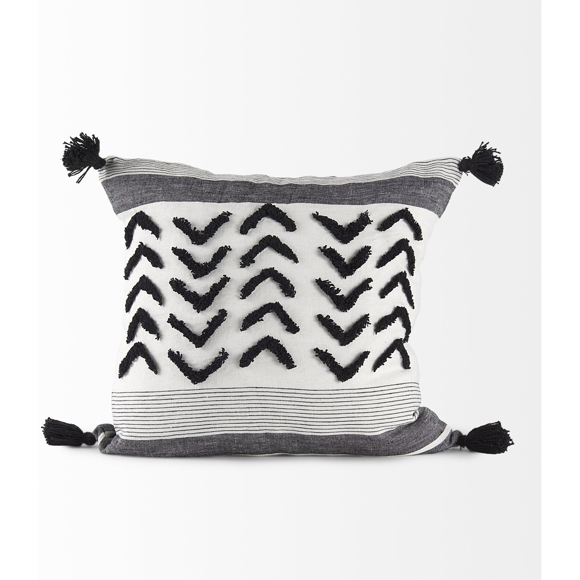 White And Gray Fringed Pillow Cover