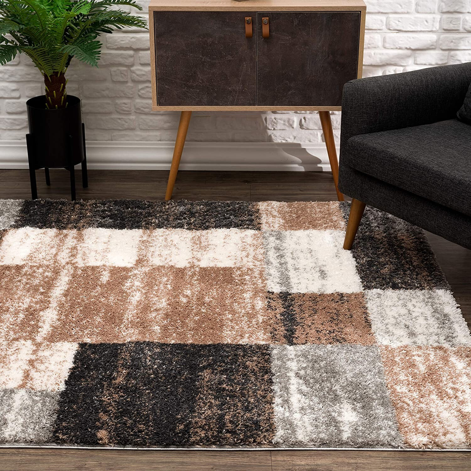 8 X 11 Beige Modern Blocks Area Rug
