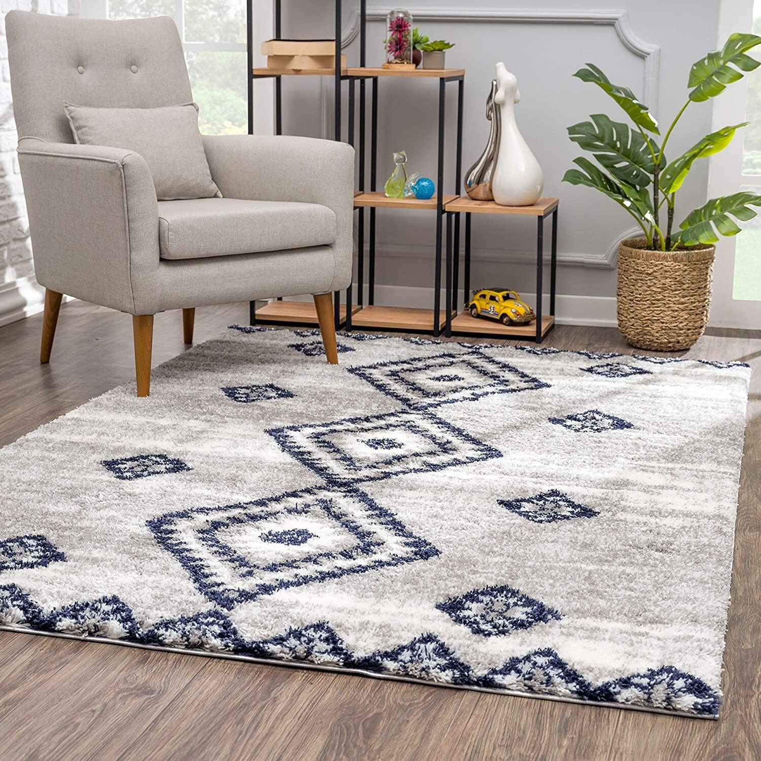 4 X 6 Gray And Navy Boho Chic Area Rug