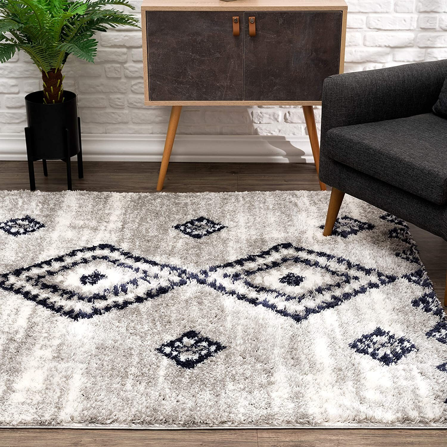 4 X 6 Gray And Navy Boho Chic Area Rug
