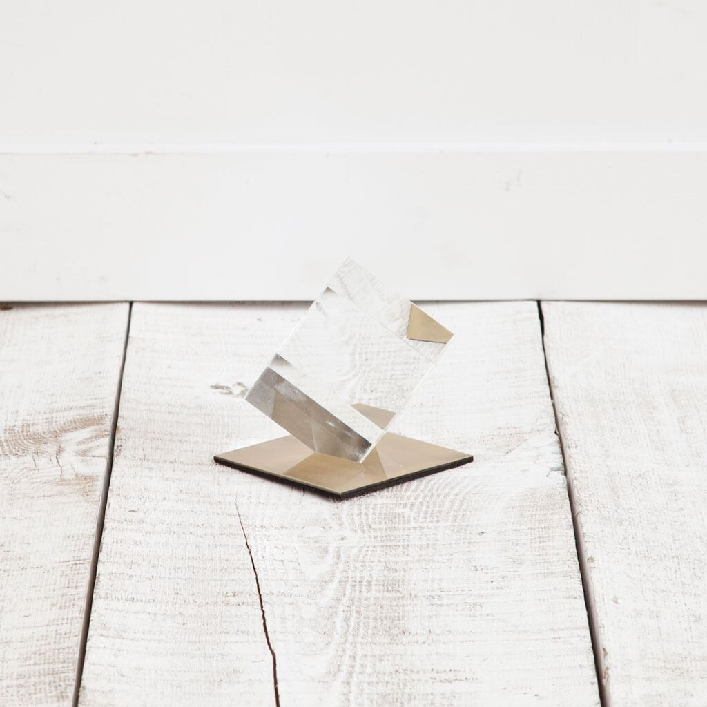 5"" Optical Glass Cube And Gold Sculpture