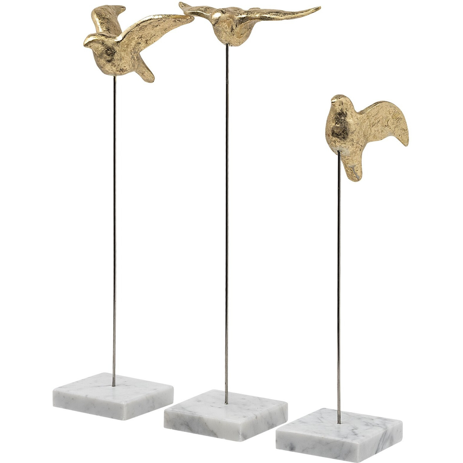 Set Of Three Gold Bird Sculptures