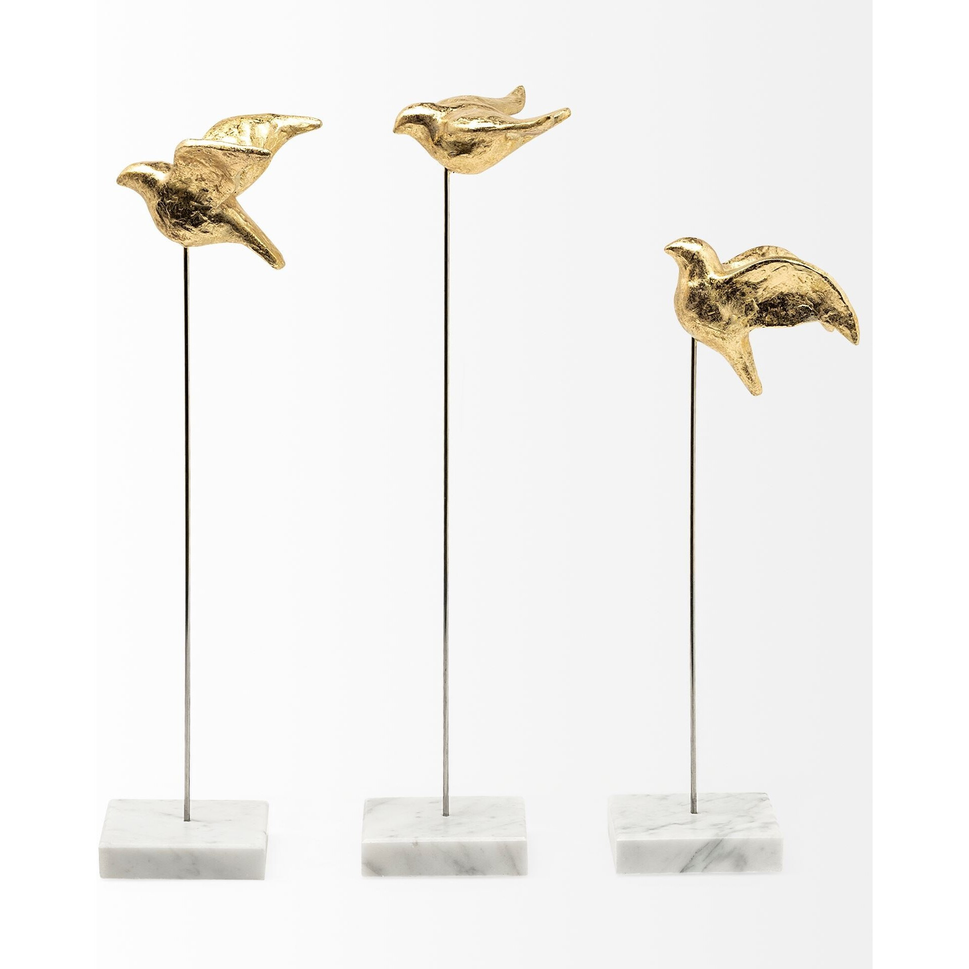 Set Of Three Gold Bird Sculptures
