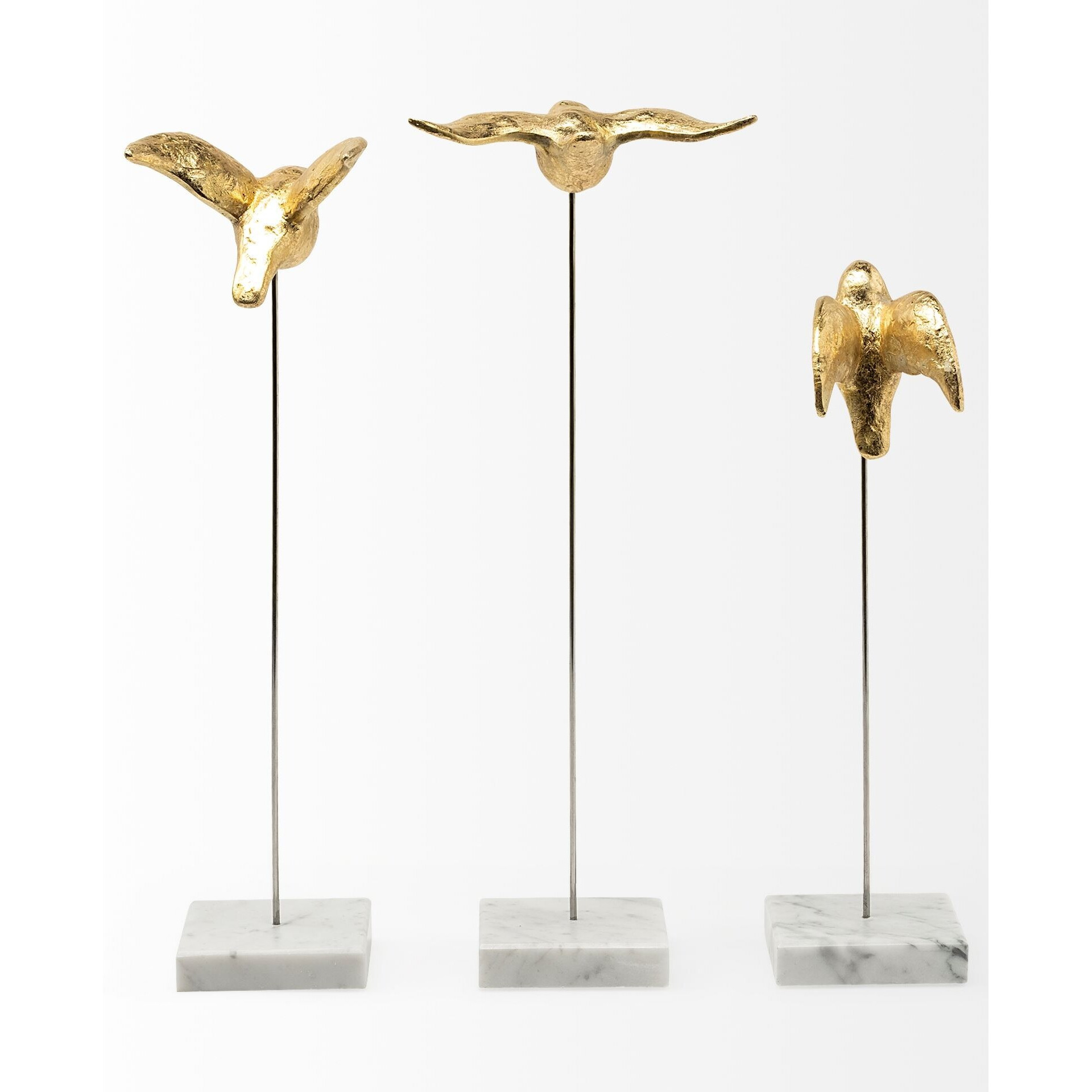 Set Of Three Gold Bird Sculptures