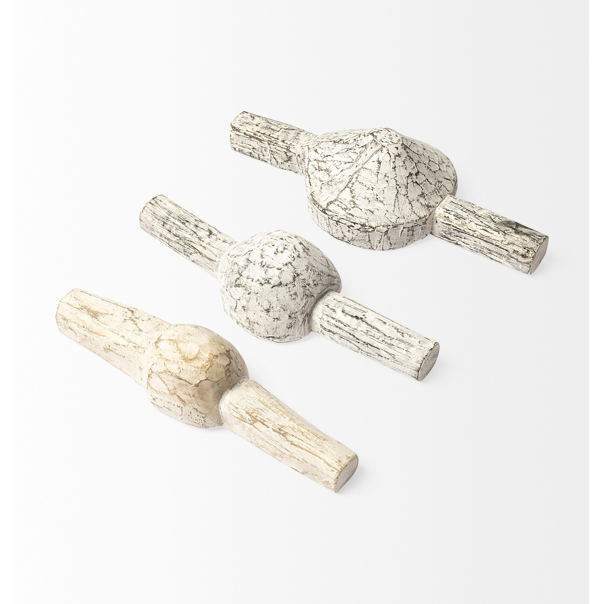 Set Of Three White Wooden Measuring Cup Decor