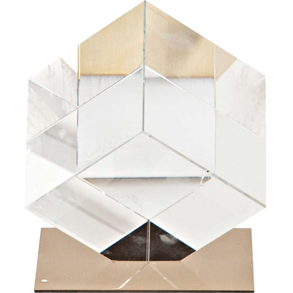 6"" Optical Glass Cube And Gold Sculpture
