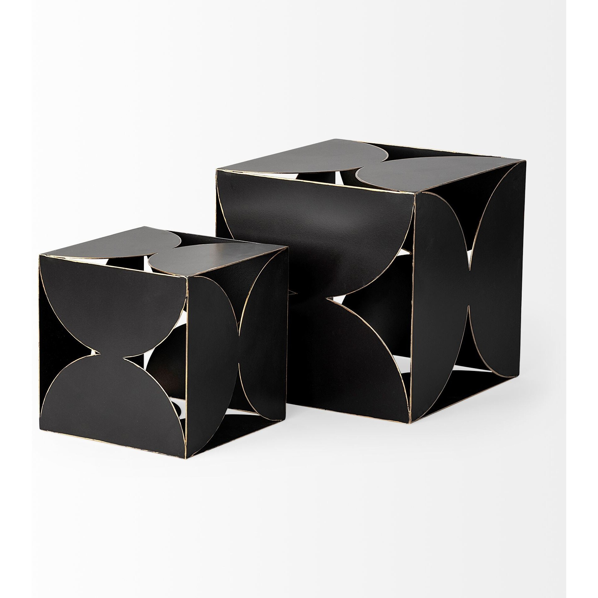 6"" Contemporary Black Metal Geo Cube Sculpture