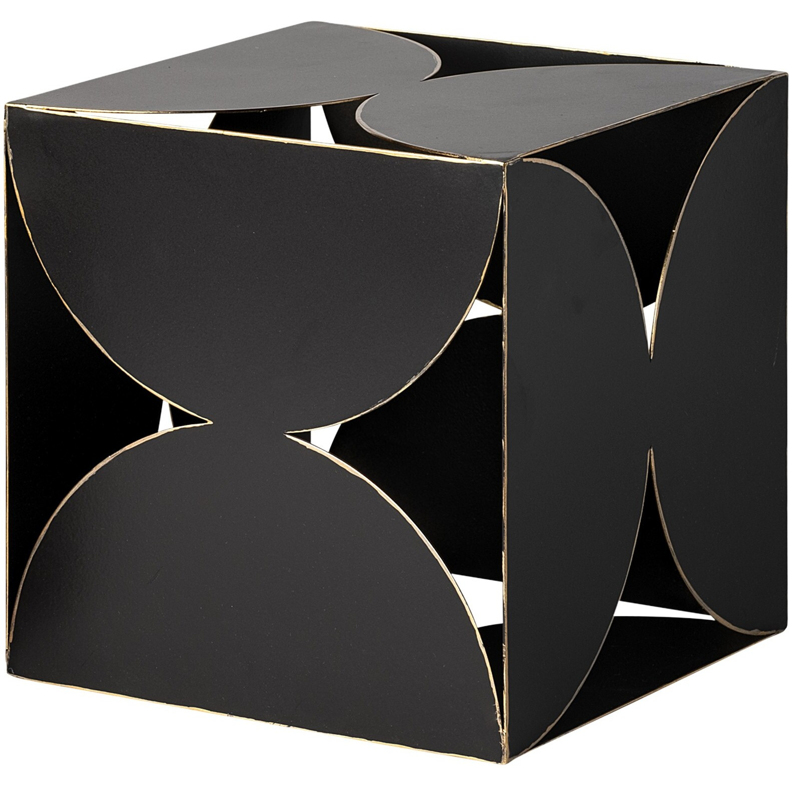8"" Contemporary Black Metal Geo Cube Sculpture