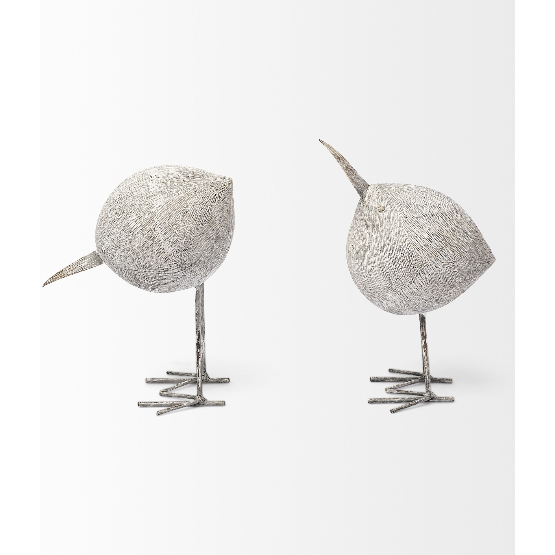 Off White Resin Bent Bird Sculpture