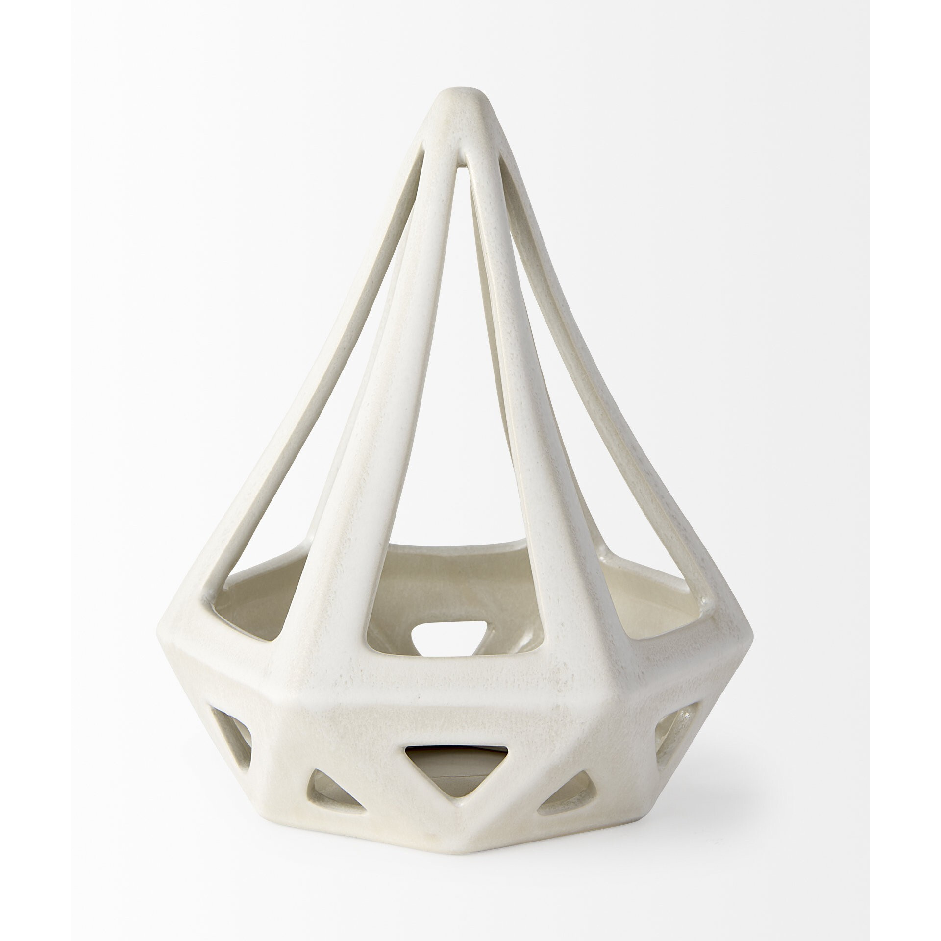 White Crackle Glaze Ceramic Conical Sculpture