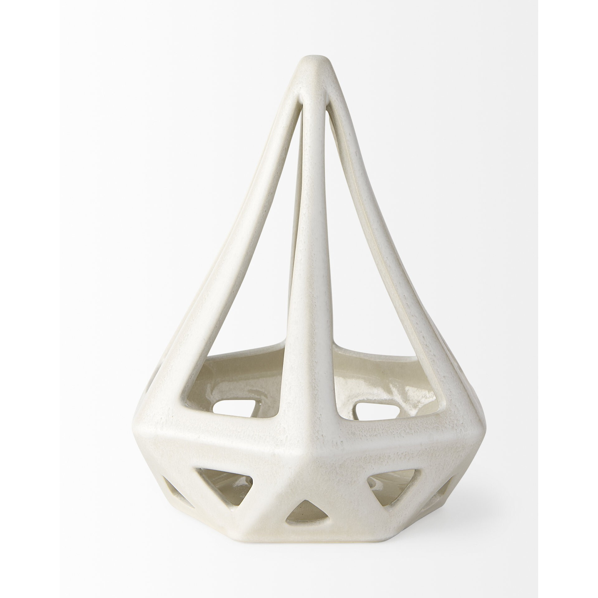 White Crackle Glaze Ceramic Conical Sculpture