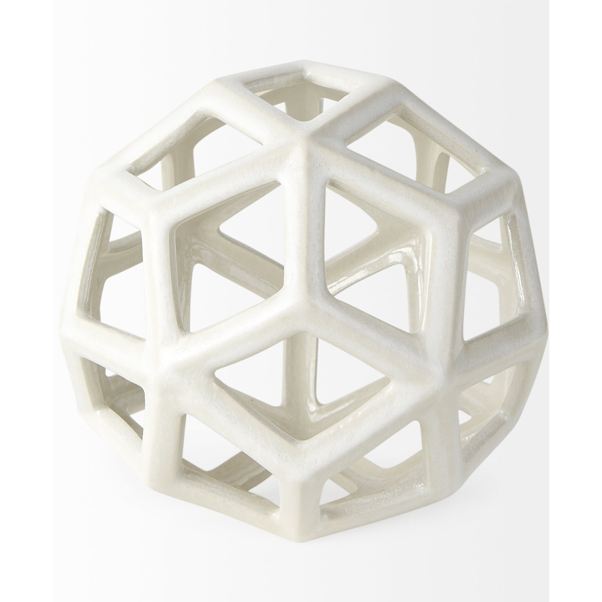 White Crackle Glaze Ceramic Geometric Sculpture