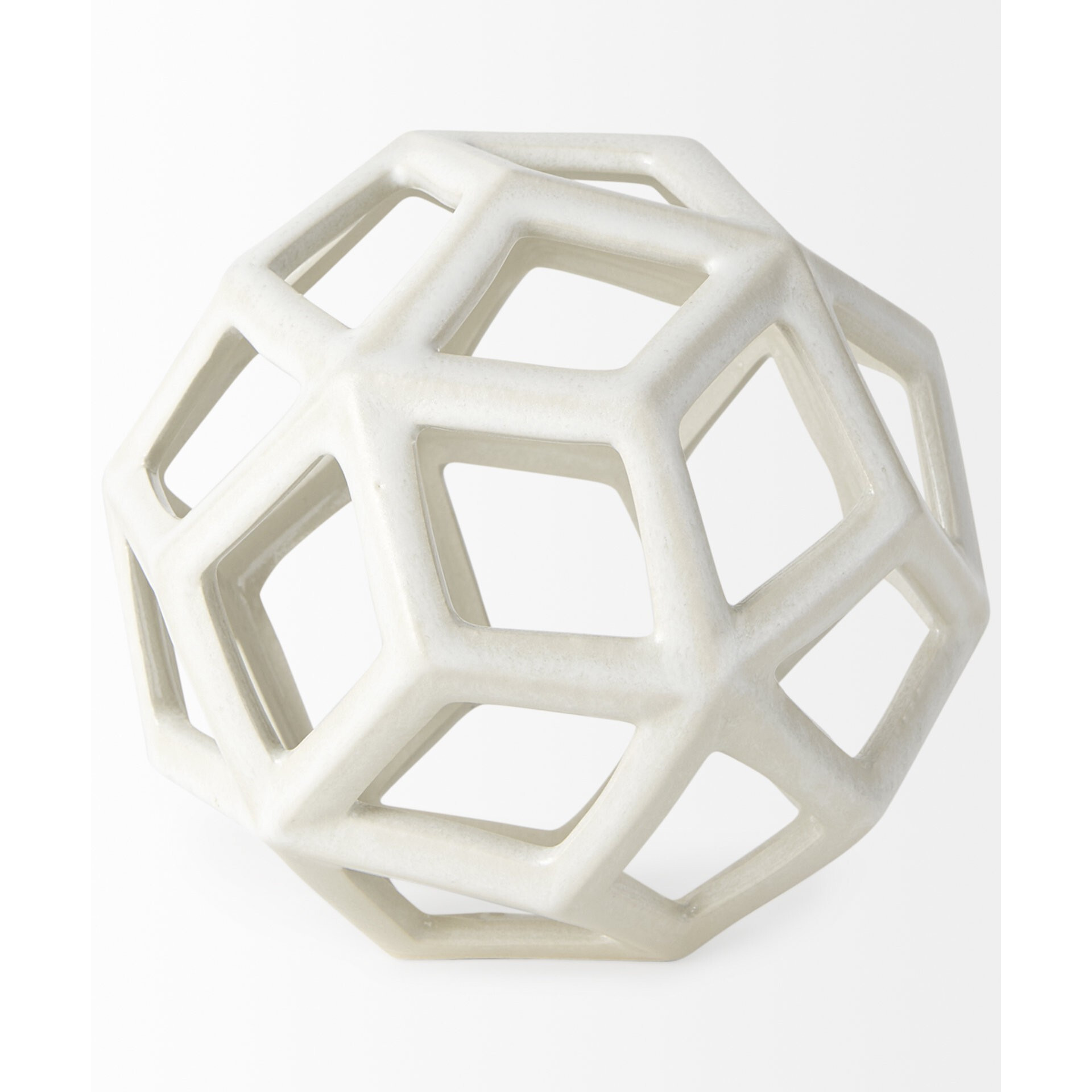 White Crackle Glaze Ceramic Geometric Sculpture