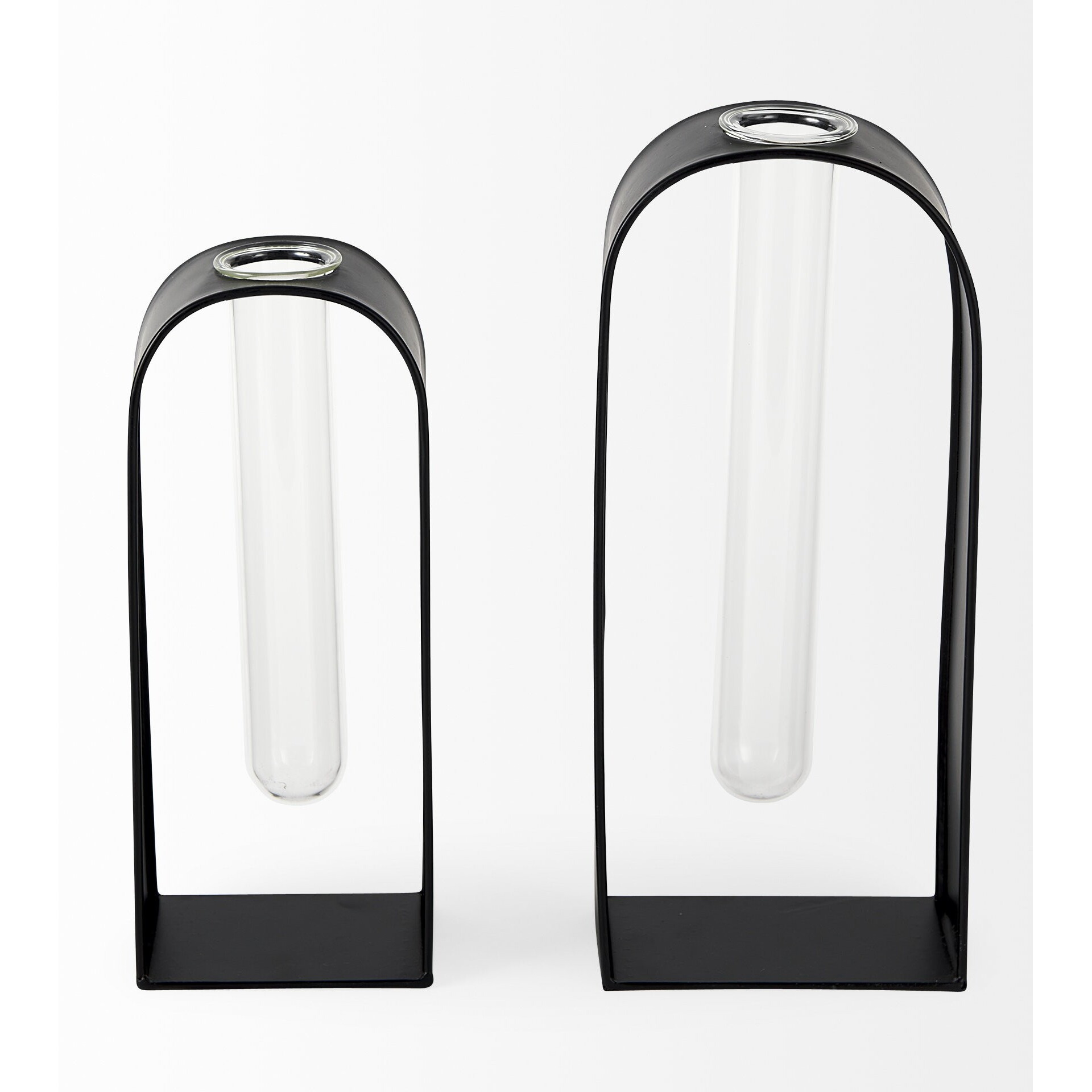 Set Of Two Black Metal Test Tube Decor Pieces