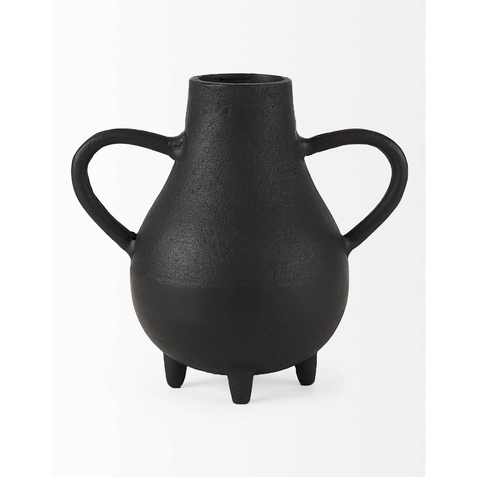 Black Matte Metal Two Handle Vase