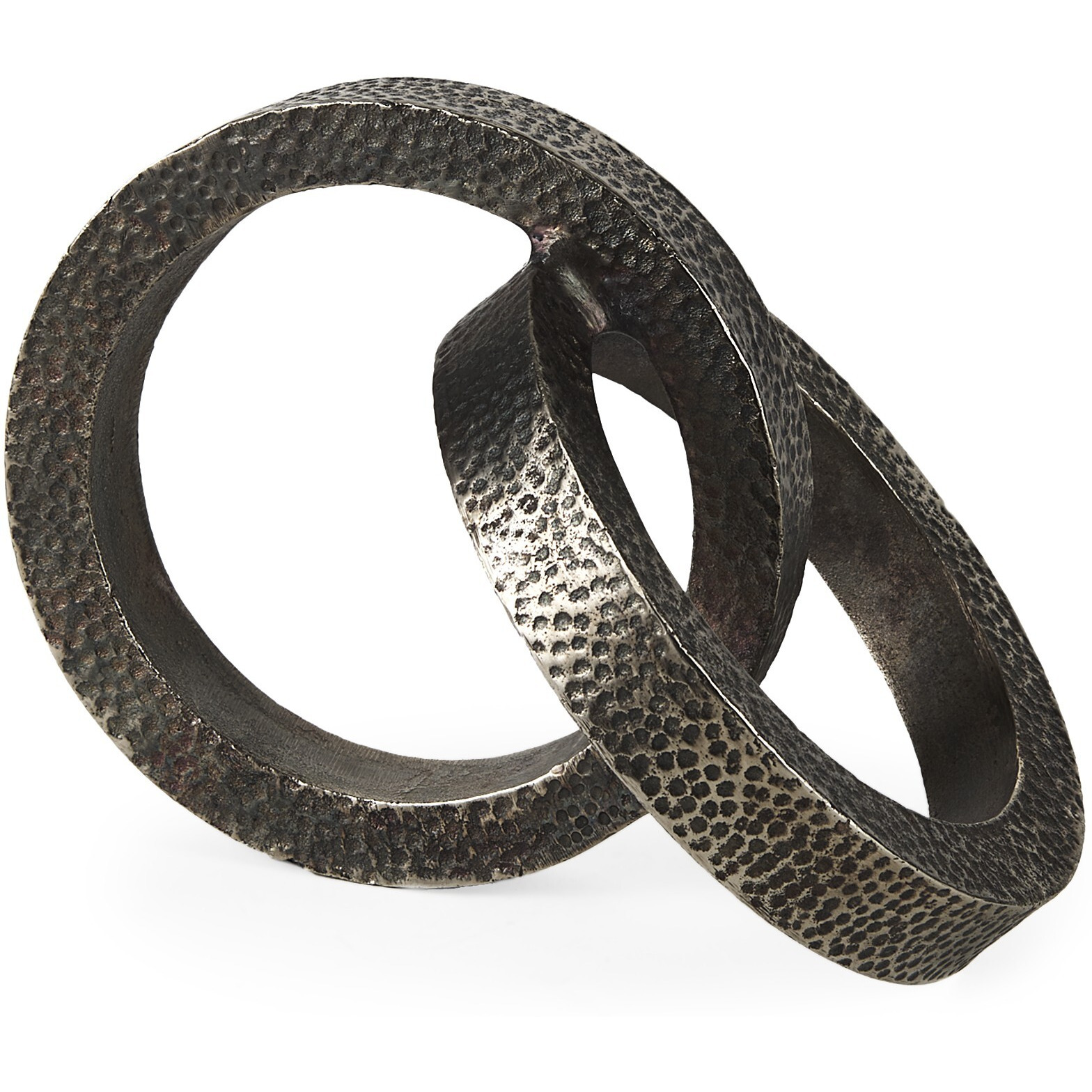 Two Ring Gray Hammered Metal Sculpture