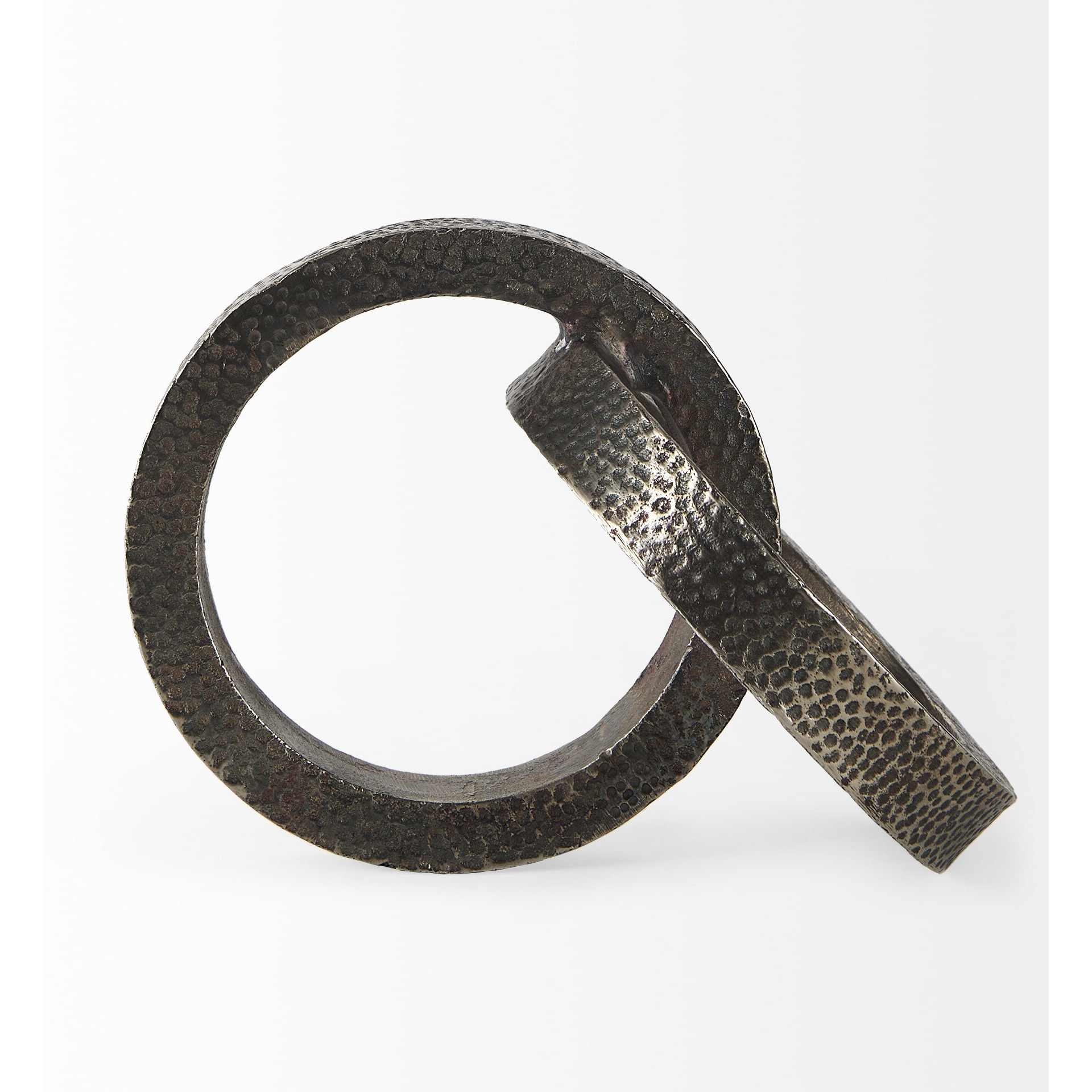 Two Ring Gray Hammered Metal Sculpture