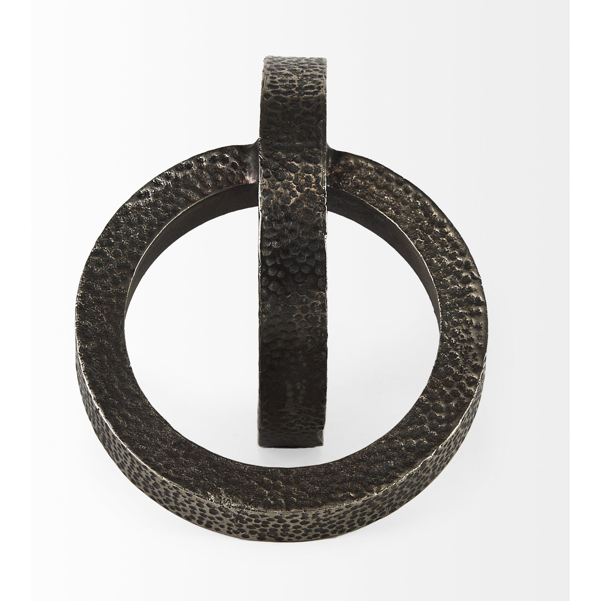Two Ring Gray Hammered Metal Sculpture
