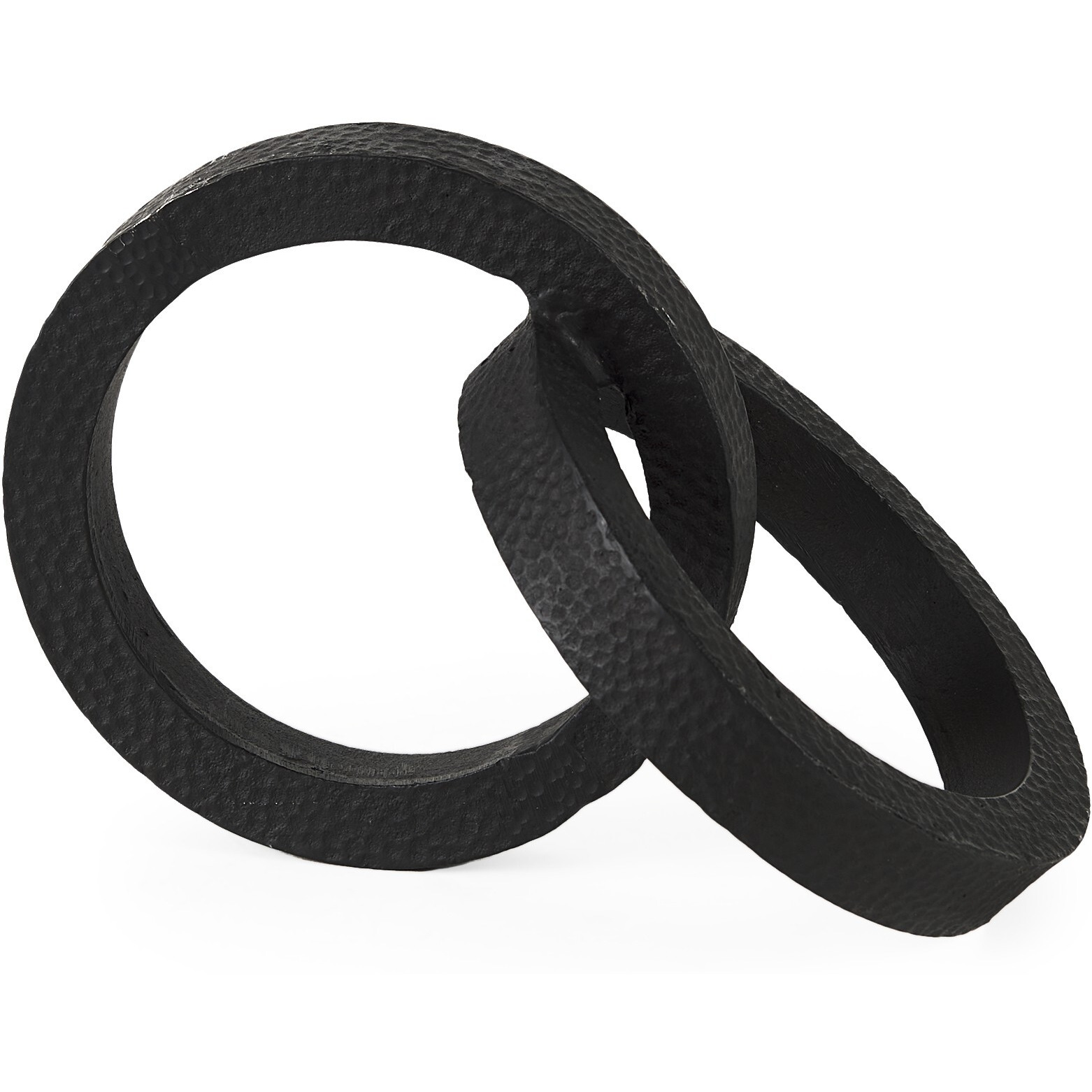 Two Ring Black Hammered Metal Sculpture