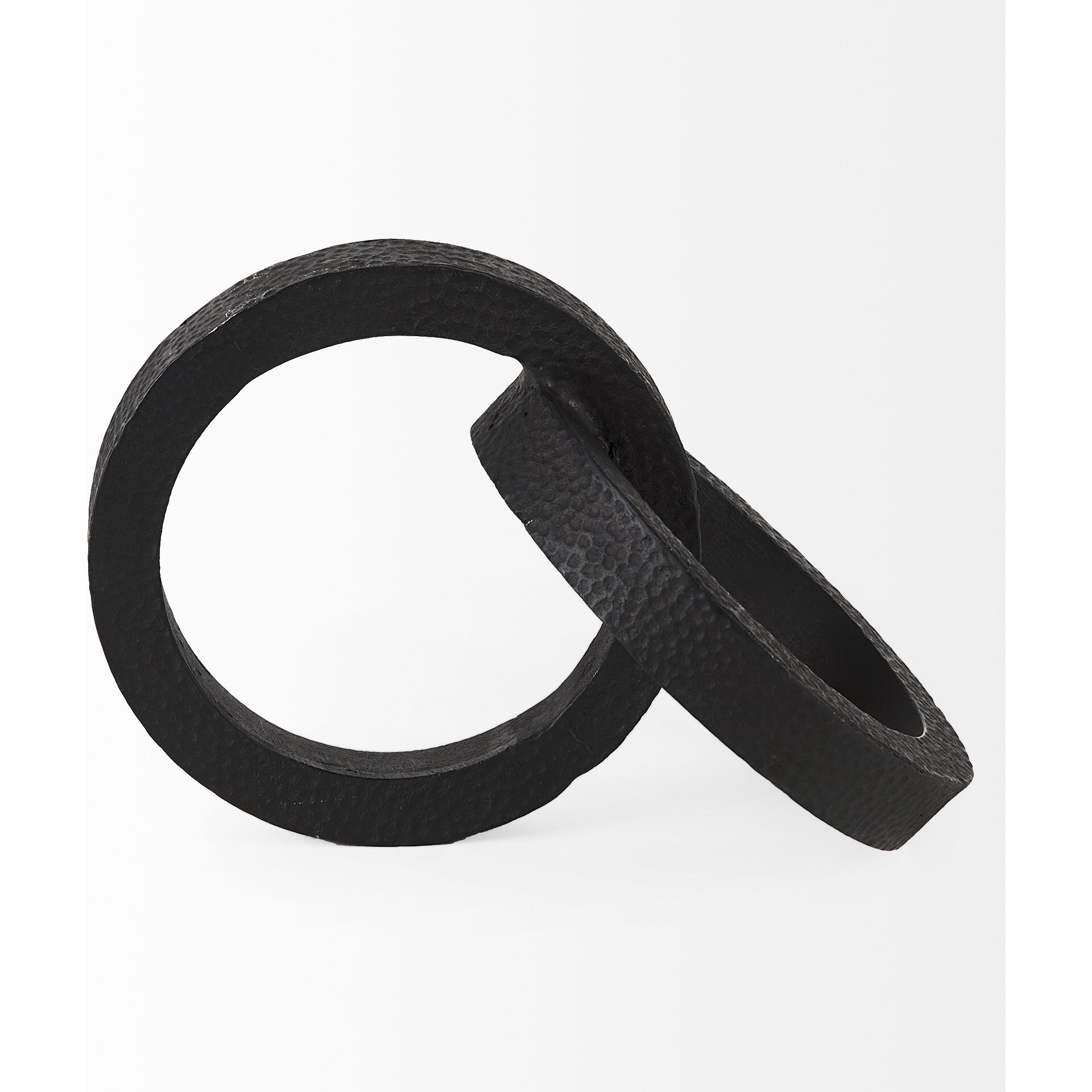 Two Ring Black Hammered Metal Sculpture