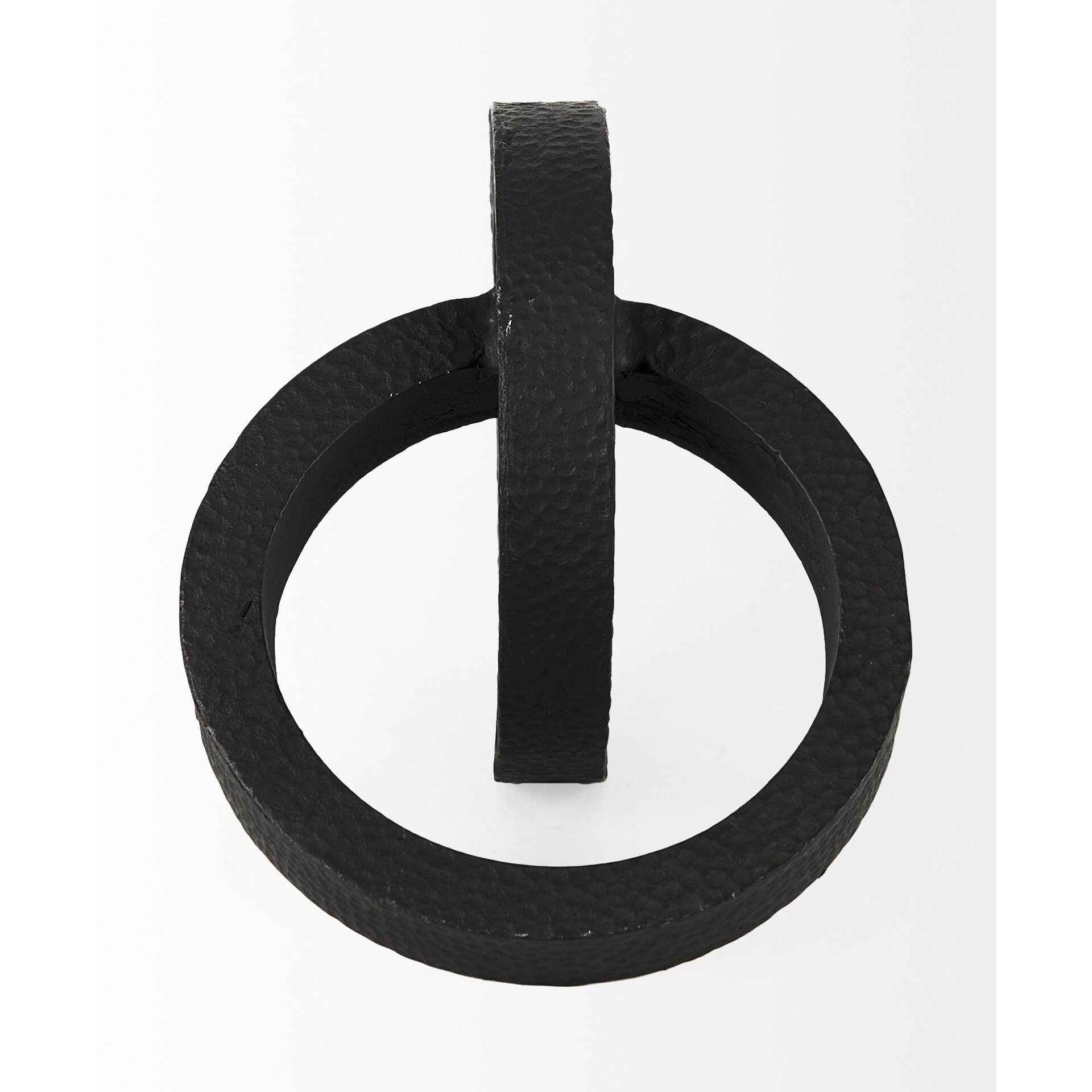 Two Ring Black Hammered Metal Sculpture