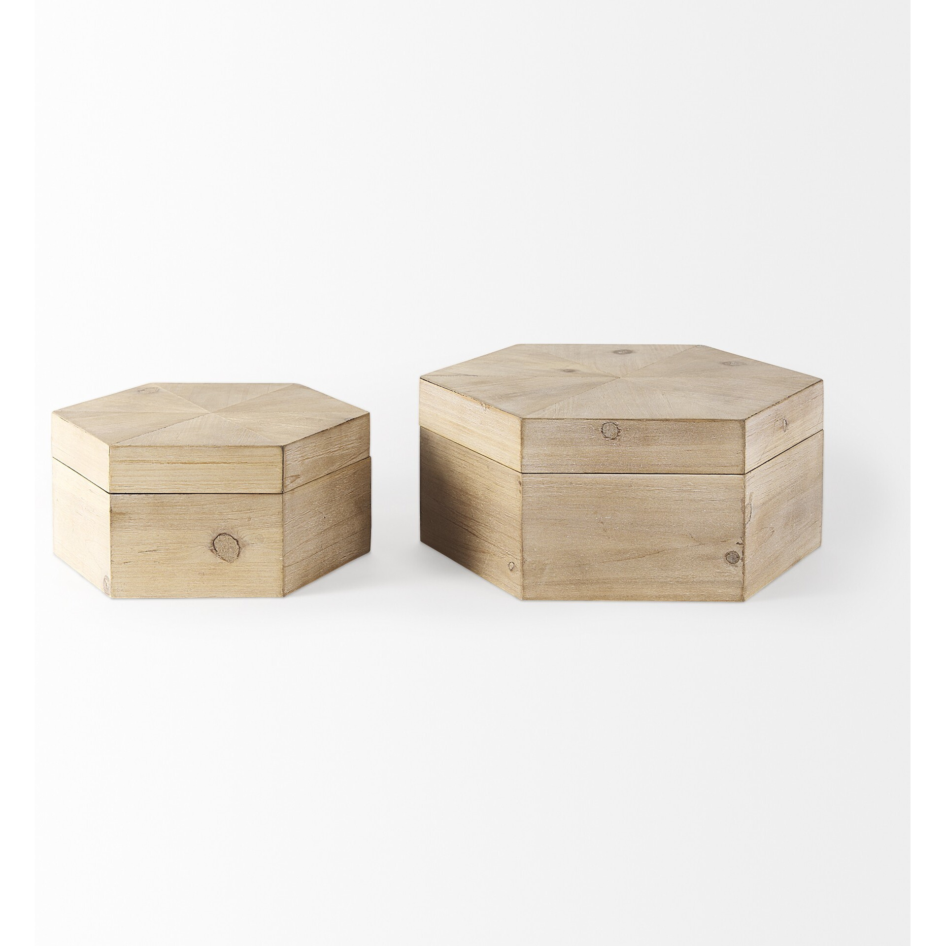 Set Of Two Hexagonal Wooden Boxes