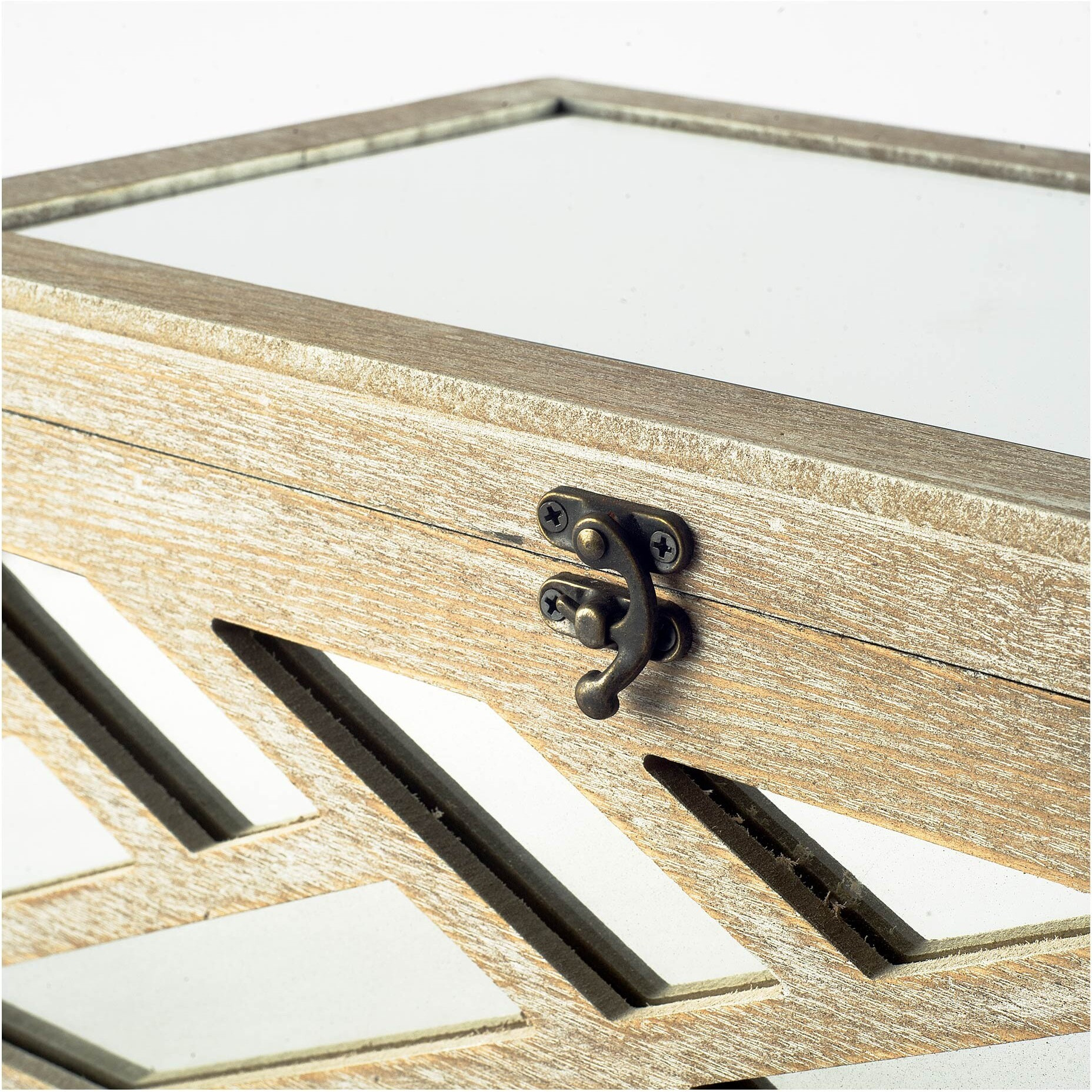 Set Of Two Off White Mirrored Wooden Boxes