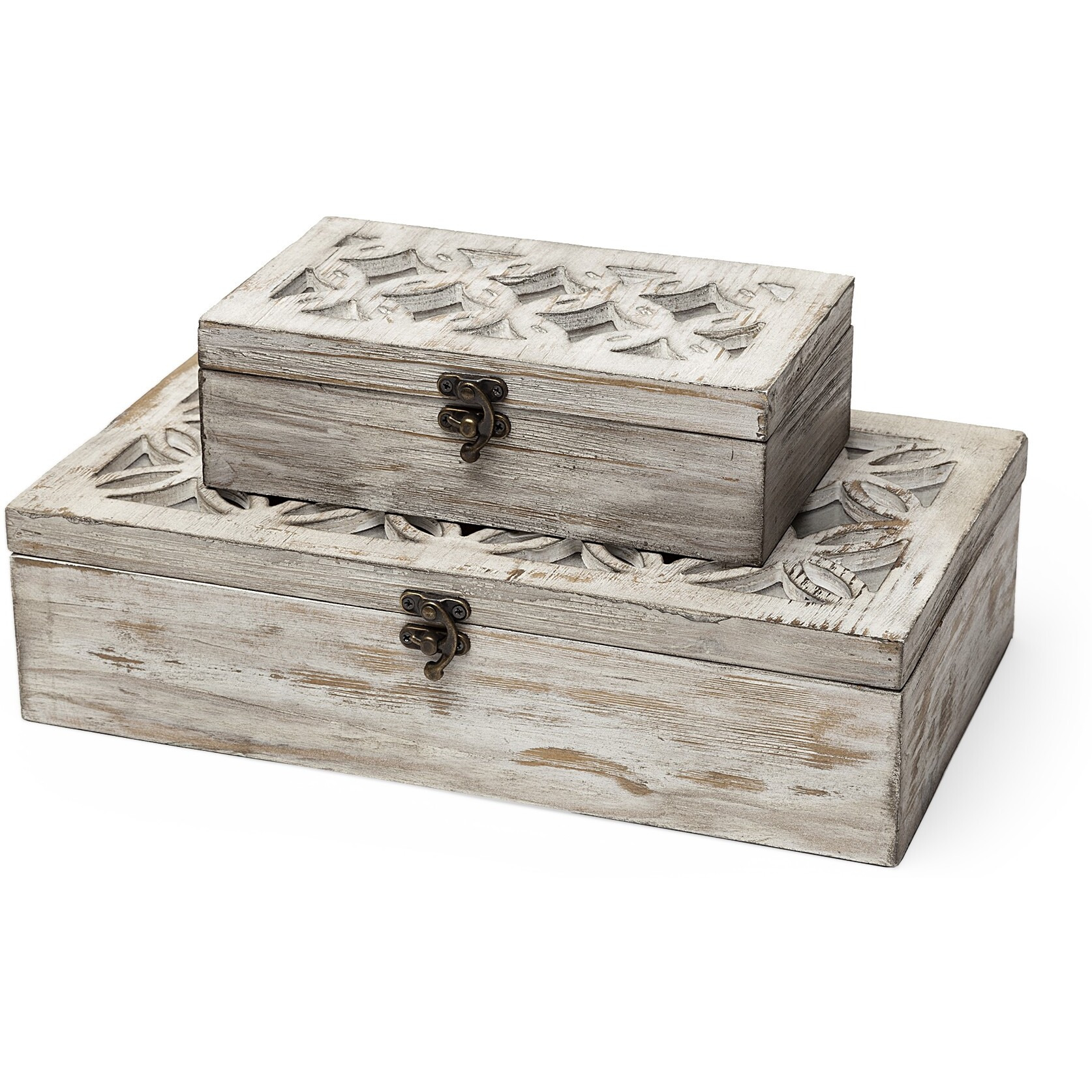 Set Of Two Distressed White Wooden Boxes