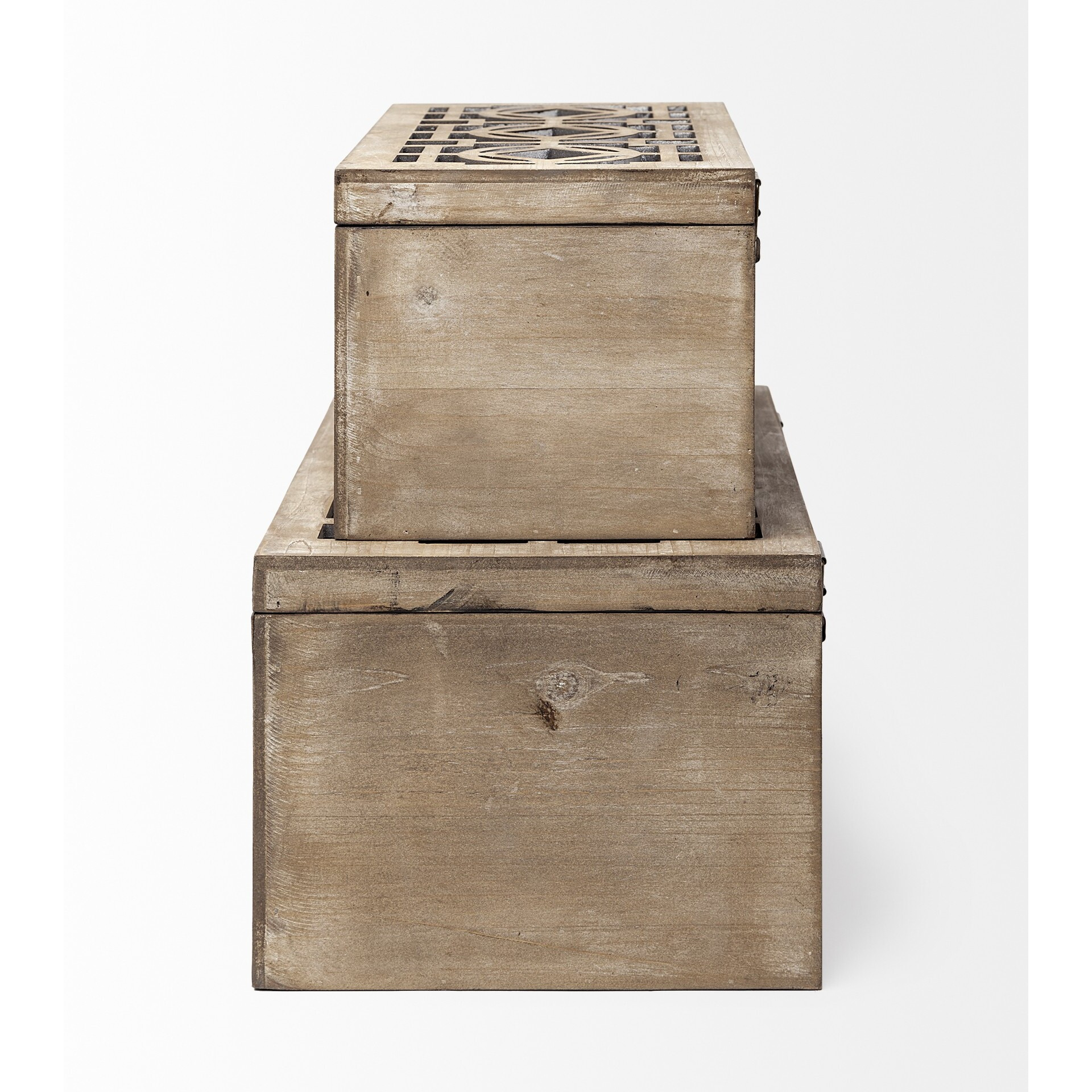 Set Of Two Brown Mirrored Wooden Boxes