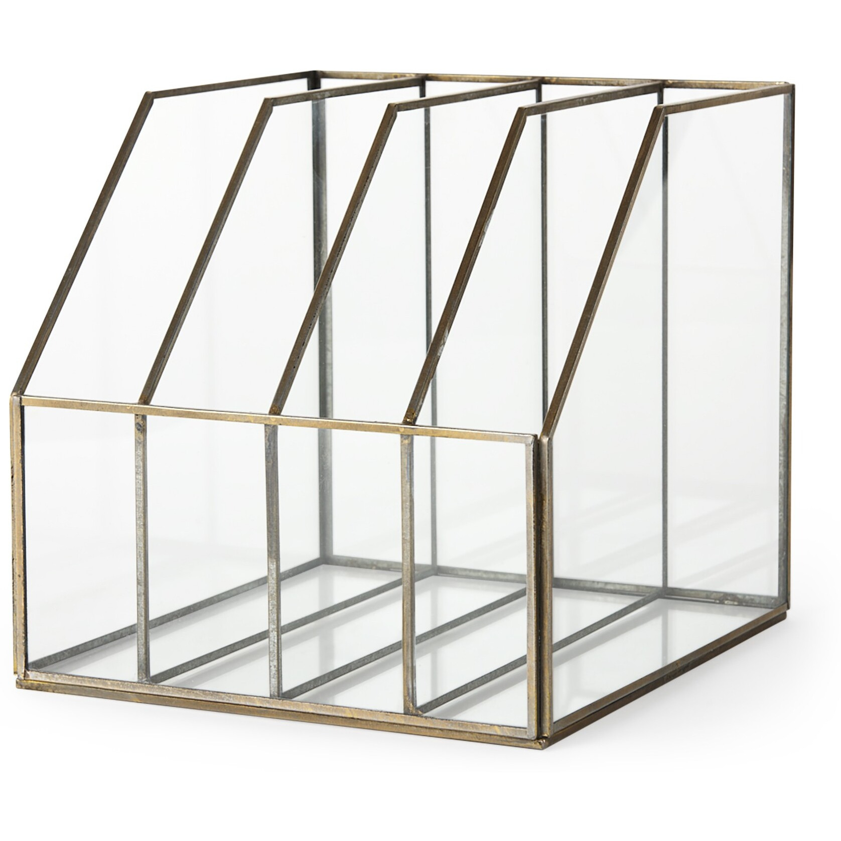 Modern Rustic Gold Metal And Glass File Holder