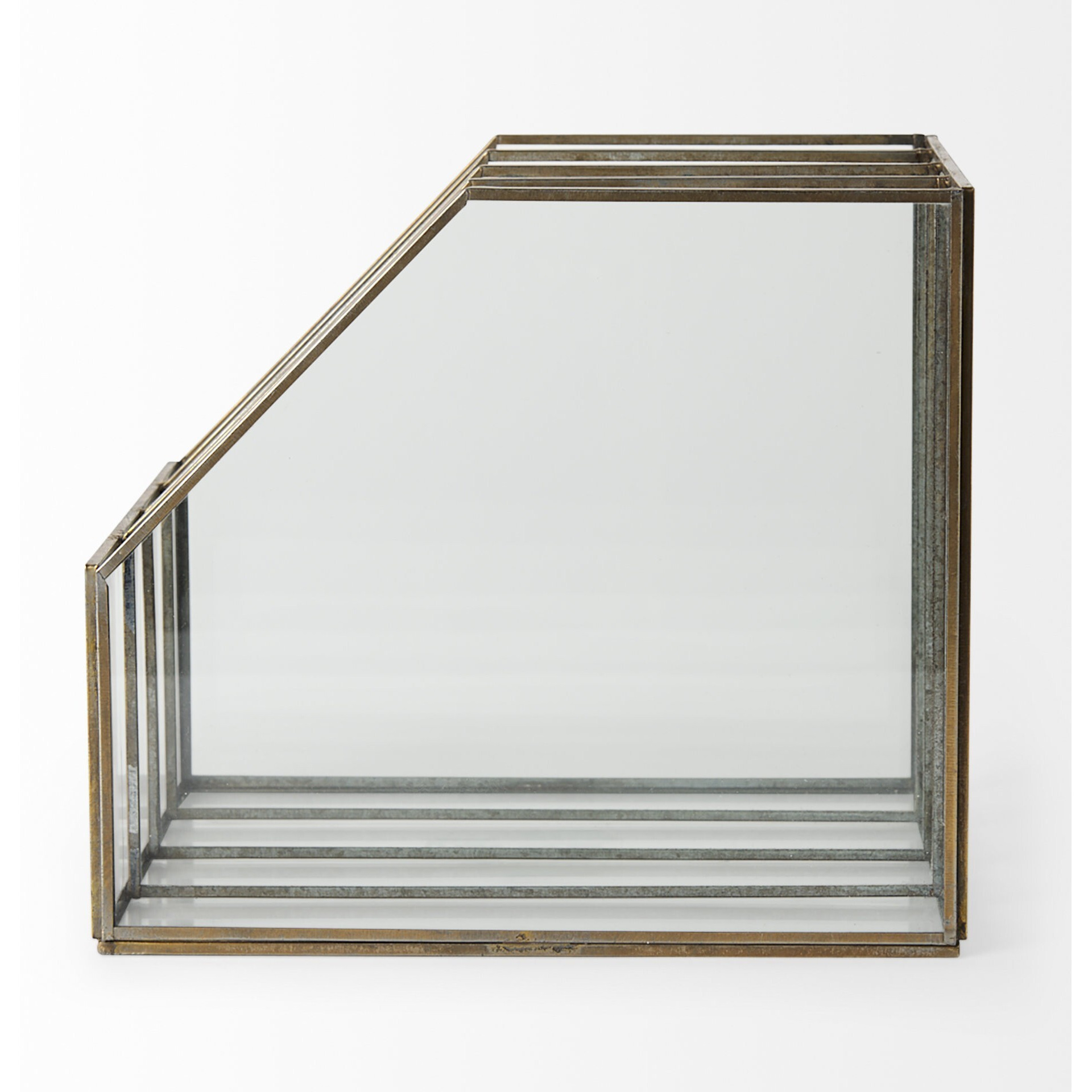 Modern Rustic Gold Metal And Glass File Holder