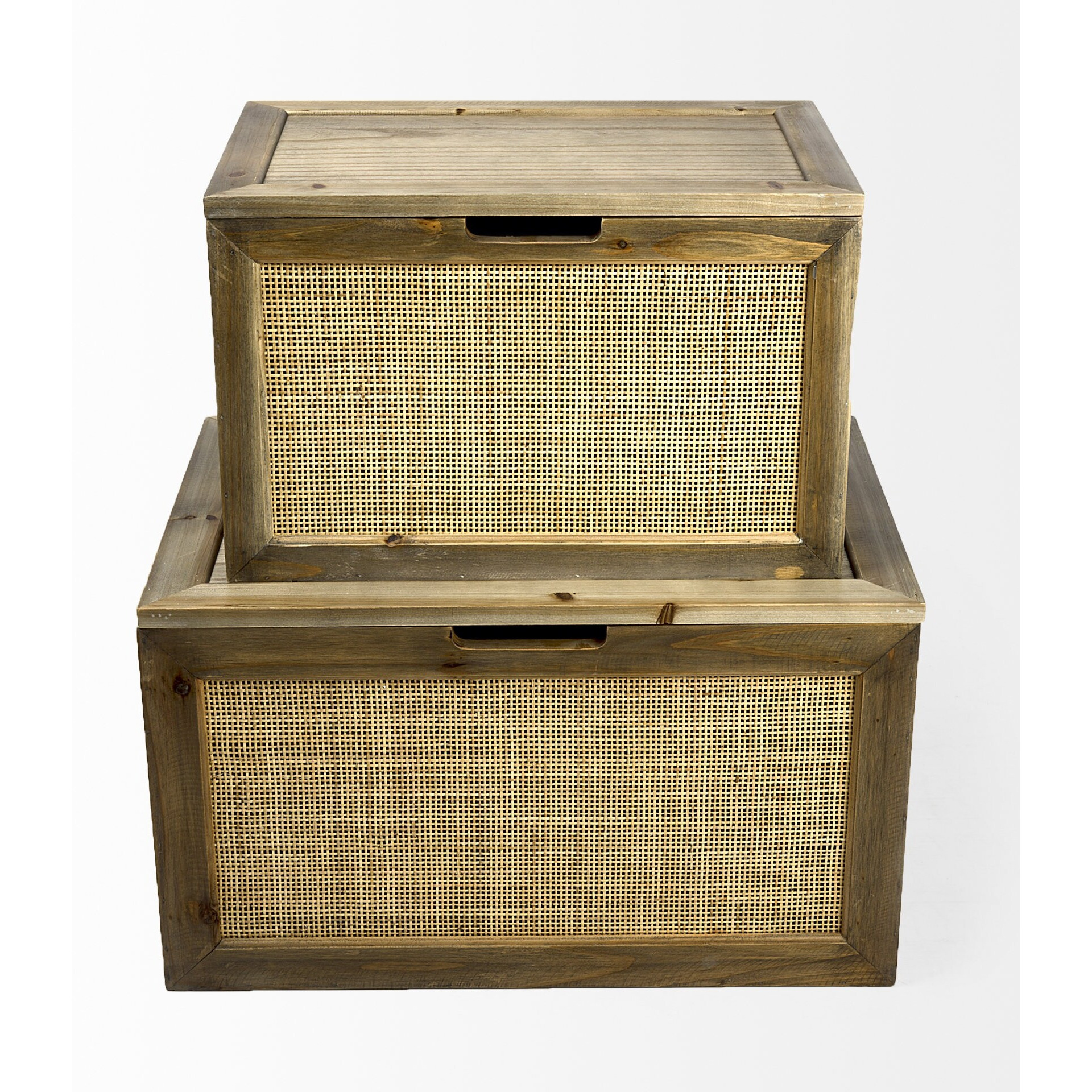 Set Of Two Wood And Cane Storage Boxes