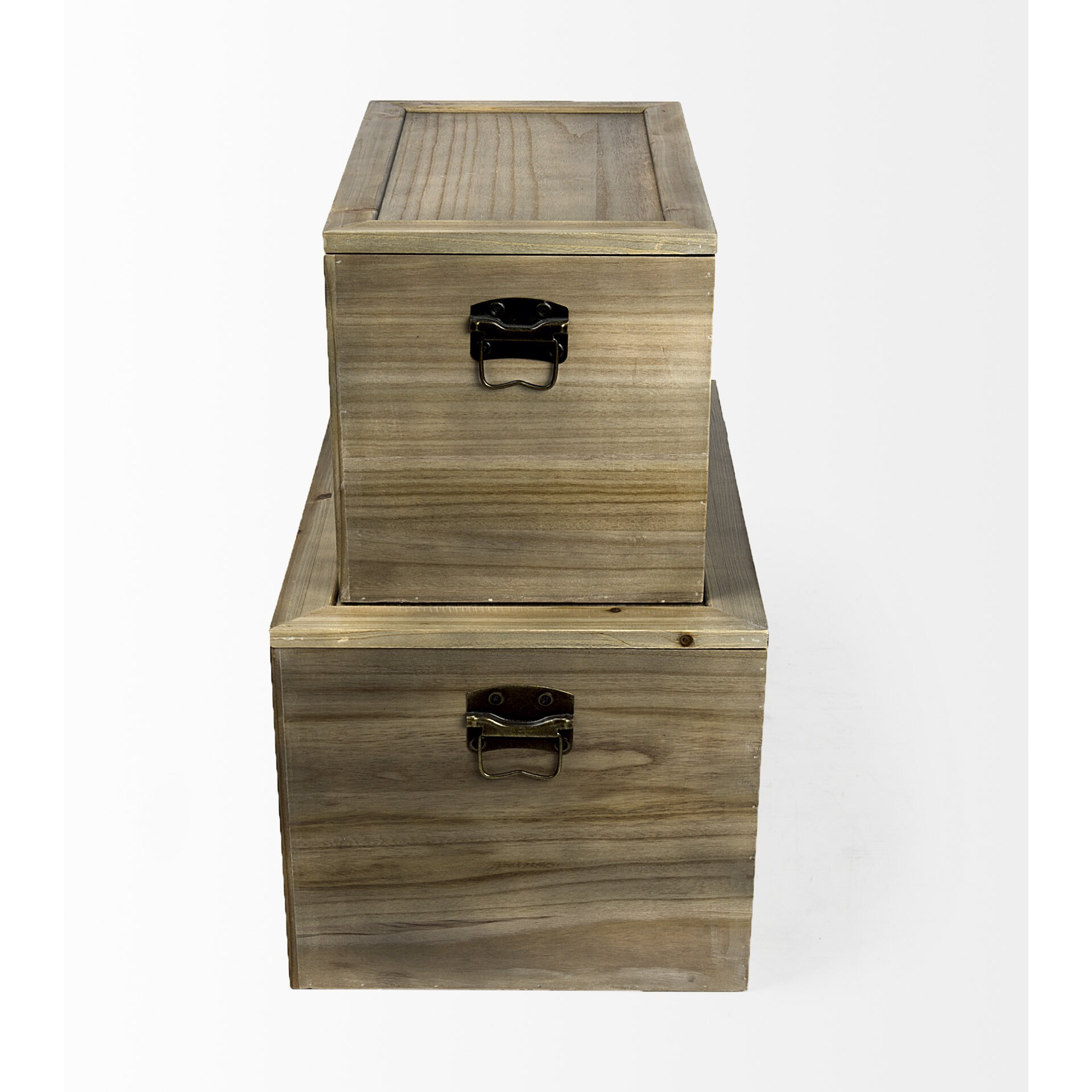Set Of Two Wood And Cane Storage Boxes