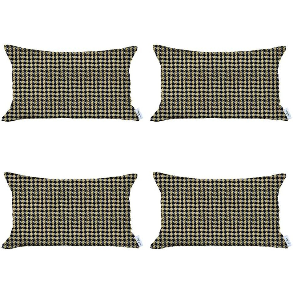 Set Of 4 Yellow Houndstooth Lumbar Pillow Covers