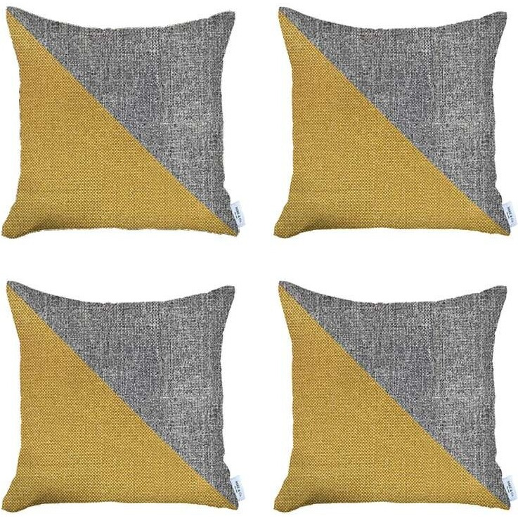 Set Of 4 White And Yellow Diagonal Pillow Covers