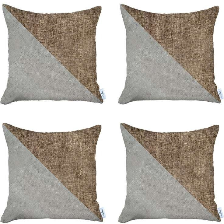 Set Of 4 White And Tan Diagonal Pillow Covers