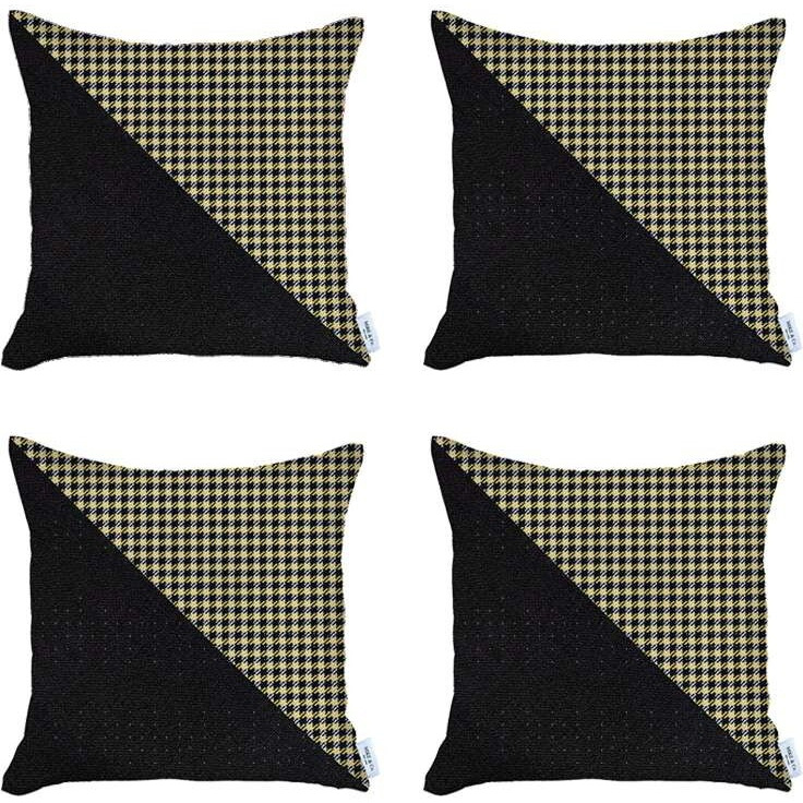 Set Of 4 Yellow Houndstooth Pillow Covers