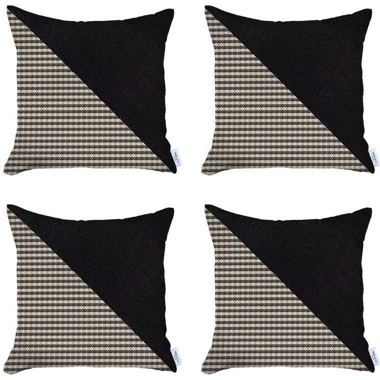 Set Of 4 Tan Houndstooth Pillow Covers