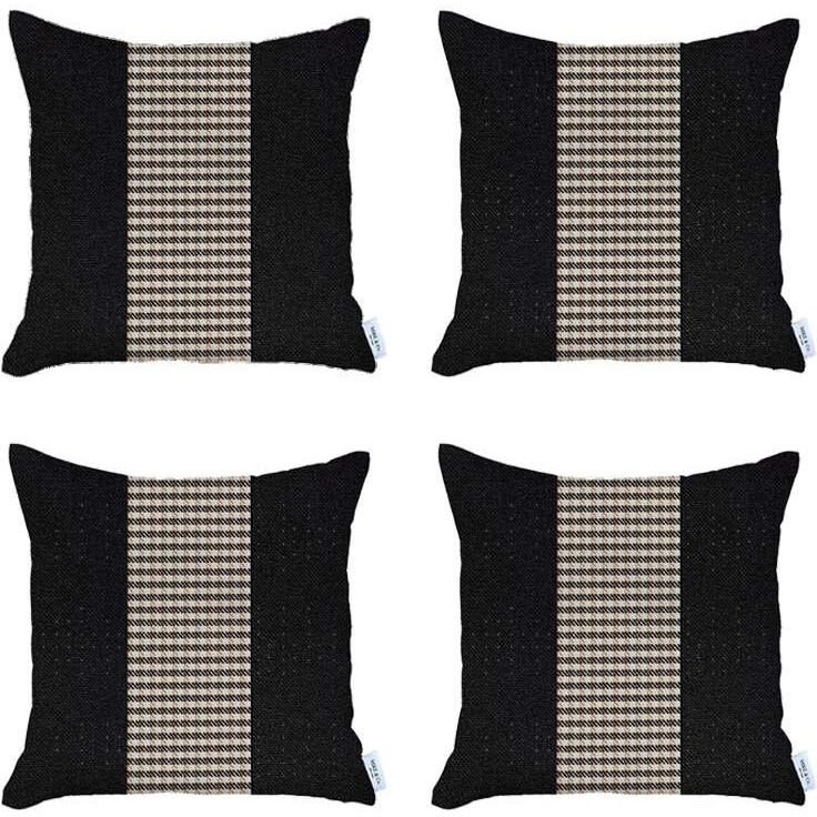Set Of 4 Black And Tan Houndstooth Pillow Covers