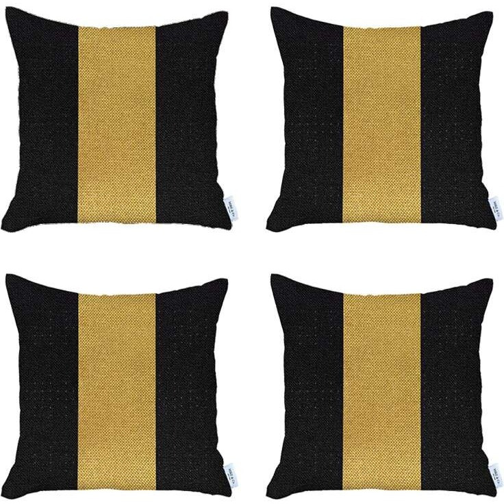 Set Of 4 Black And Yellow Center Pillow Covers