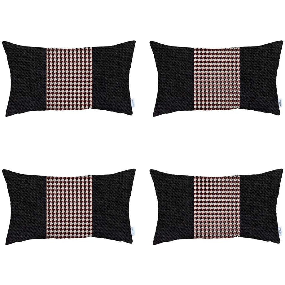Set Of 4 Red And Black Center Lumbar Pillow Covers