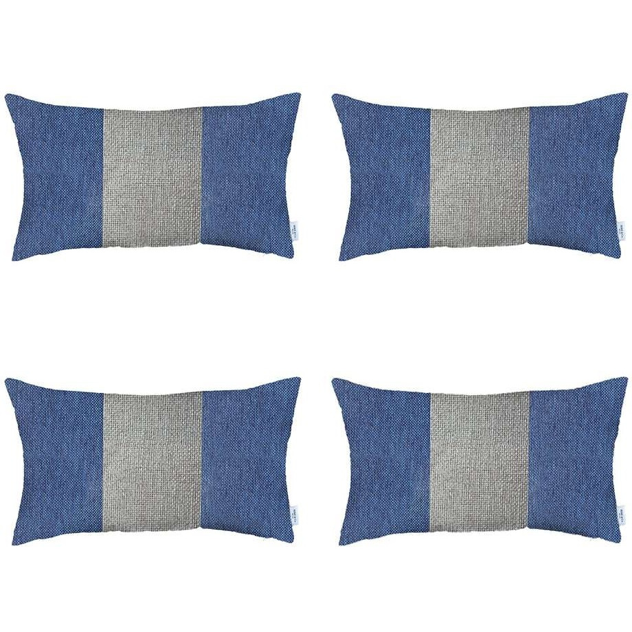 Set Of 4 Blue And White Lumbar Pillow Covers