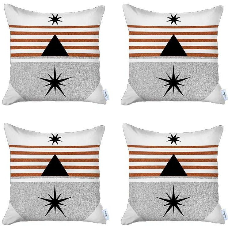 Set Of 4 Orange And Ivory Striped Pillow Covers