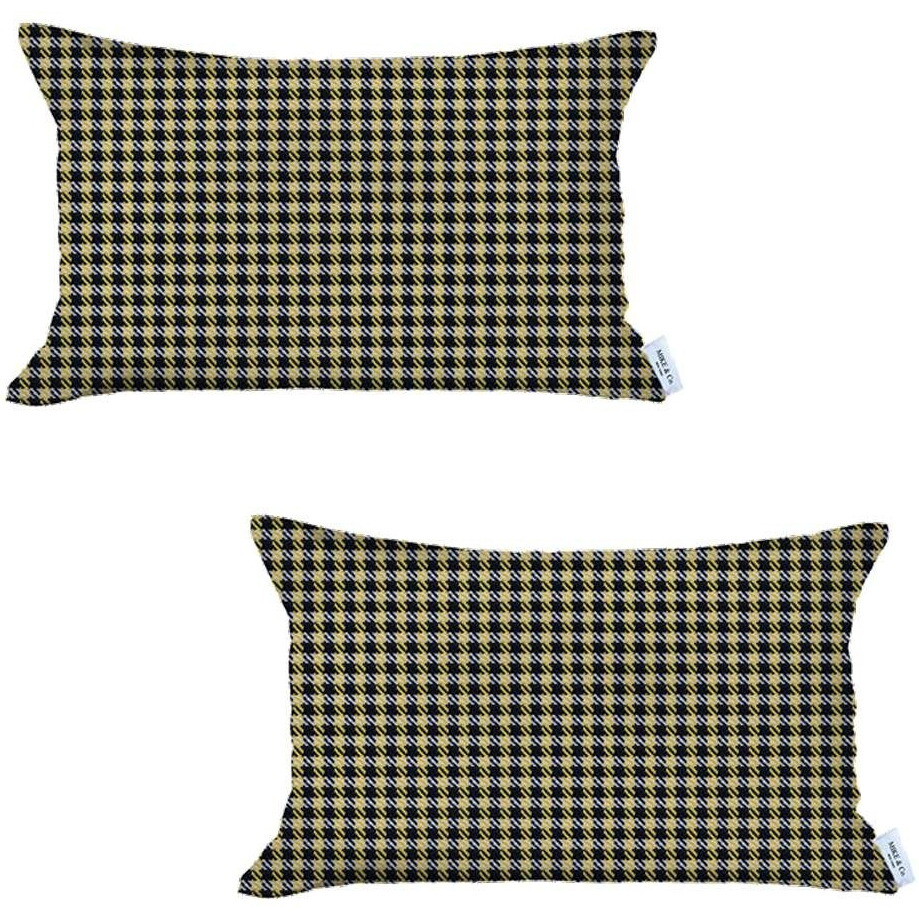 Set Of 2 Yellow Houndstooth Lumbar Pillow Covers