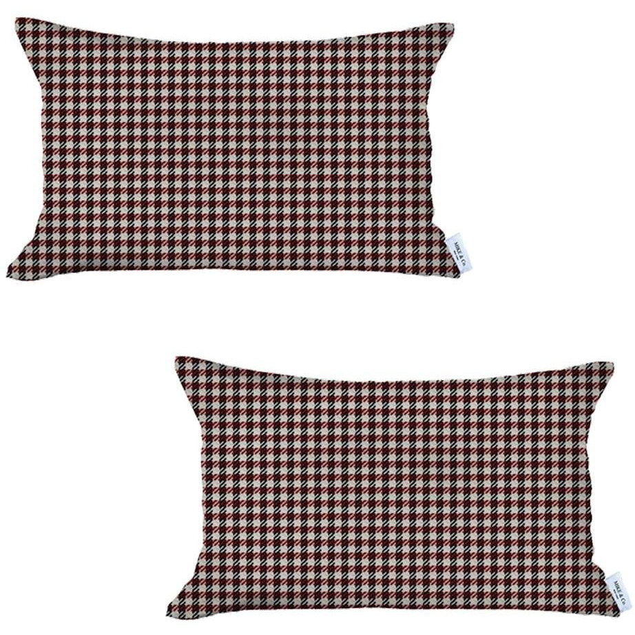 Set Of 2 Red Houndstooth Lumbar Pillow Covers