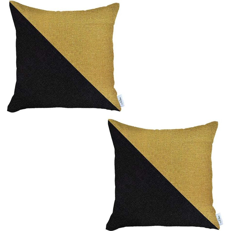 Set Of 2 Black And Yellow Diagonal Pillow Covers