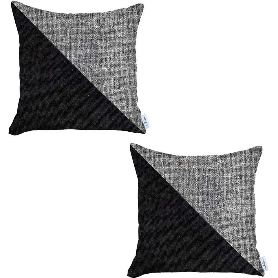 Set Of 2 Gray And Black Diagonal Pillow Covers